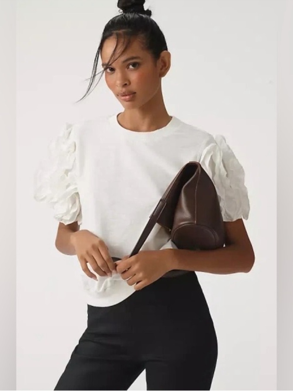 Anthropologie Maeve Ruffled Puff Sleeve Tee